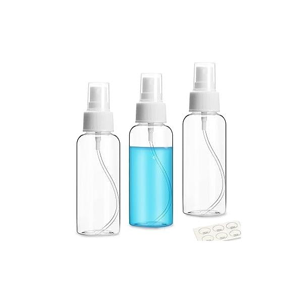 ZEJIA 3 Pack Small Spray Bottle, 2.7oz/80ml Travel Empty Fine Mist Bottles, Refillable Mini Bottles with Labels