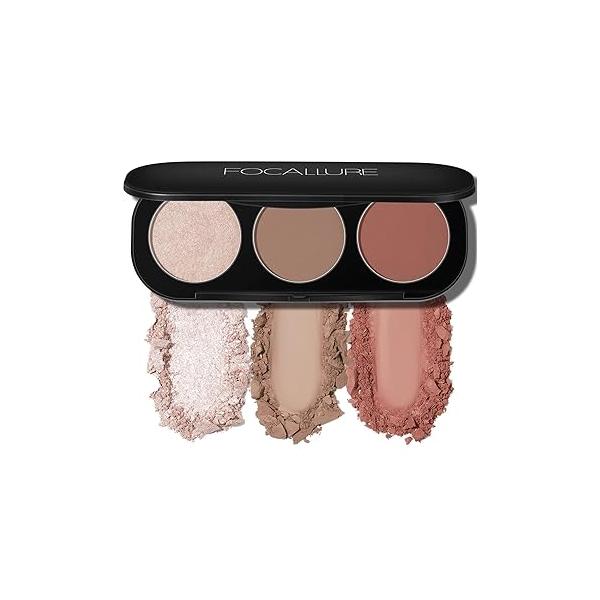 FOCALLURE Blush and Highlighter Palette,3 in 1 Contour Palette,Cruelty-Free Matte Bronzer Powder,Shimmer Illuminator Highlighters for a Glowing Look,#10