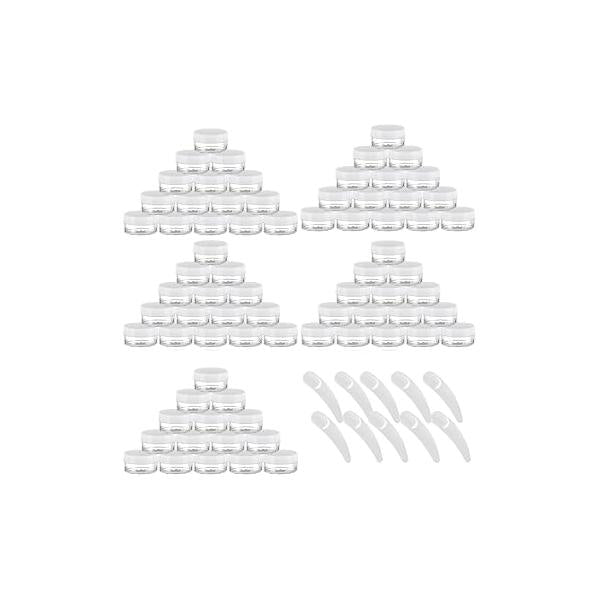 100 Pcs 20g Plastic Sample Cosmetic Containers with Lids and 10 Mini Makeup Spatula,Refillable Jars Lip Scrub for Skincare - Black