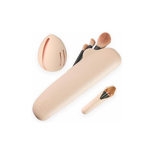 Makeup Brush Organizer And Sponge Holder Set Anti-Fall Out Buckle For Traveling Breathable Silicone Blender Case Tools Travel Essentials Women White