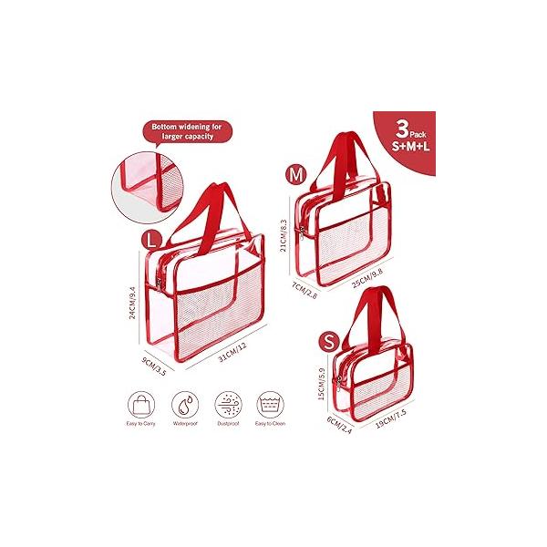 XEWEA Clear Travel Toiletry Bags, 3 Pack TSA Approved Transparent Makeup Bag for Men Women, Large Waterproof PVC Quart Organizer with Zipper Toiletries Airline Essential,Toy Storage Pouch Purple