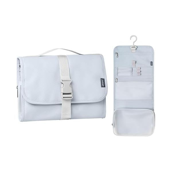 pack all Hanging Travel Toiletry Bag, Foldable Cosmetic Bag with Multiple Compartments, Water-Resistant Makeup for Toiletries, Accessories (Light Beige)