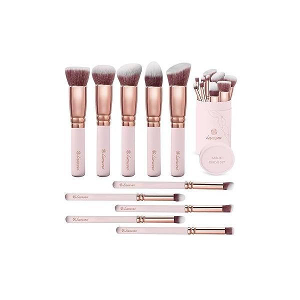 Kabuki Makeup Brush Set - Foundation Powder Blush Concealer Contour Brushes Perfect for Liquid, Cream or Mineral Products 10 Pc Collection with Premium Synthetic Bristles Eye and Face Cosmetic