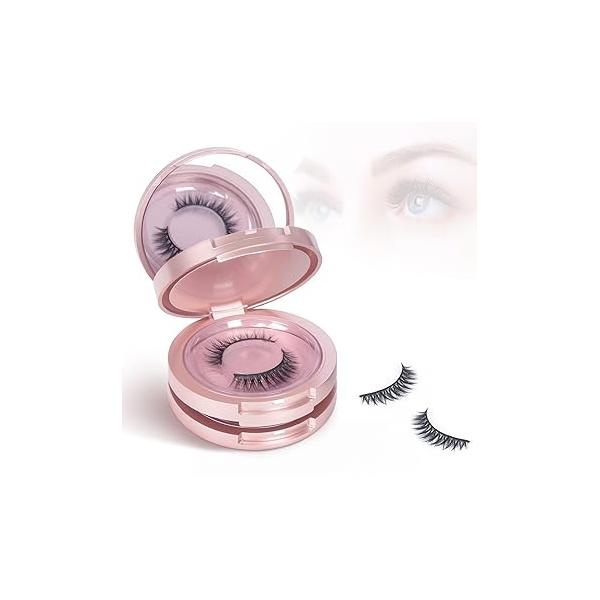 Buqikma 3 Layers Circle Eyelash Box with Mirror, Empty Storage Case Organizers Travel Lash Holder for Cosmetic (Rose Gold)