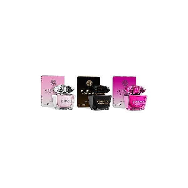 Versace Perfume for Women Set of 3 Mini, Bright Crystal, Crystal Noir, Absolu, Fragrance Sampler Designer Womens Samples (3 Count, 0.17 oz)