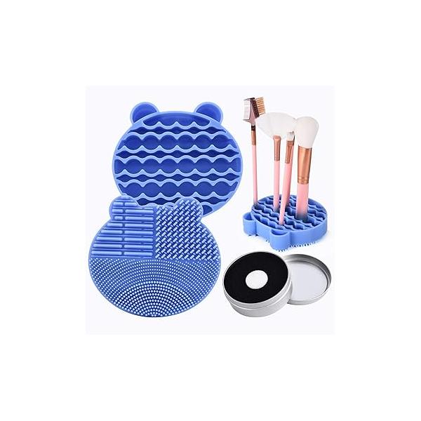 Silicon Makeup Brush Cleaner Mat with Drying manual Make up brush cleaner cleanser machine Cosmetic Cleaning Pad+Makeup Dry Cleaned Quick Color Removal Sponge Scrubber Tool(Pink)