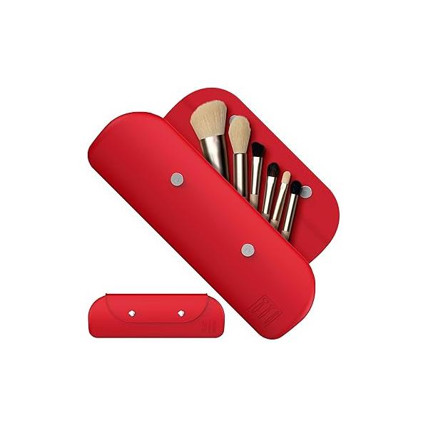 Travel Makeup Brush Holder,Silicone Holder ,Portable Cosmetic Organiser with Two Upgraded Anti-fall Off Magnetic Clips , foldable, large capacity -Khaki