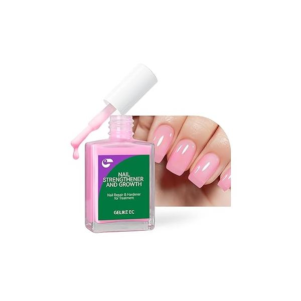 Gelike EC Nail Growth Strengthener for Woman: Nude Blush 6 in 1 Natural Hardener Extra Strong and - Polish Weak Damaged Nails