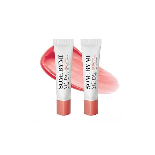 SOME BY MI V10 Hyal Lip Sun Protector Rosy - Pack of 2, 0.46oz Korean Tinted Glow SPF 15 Sunscreen Balm for Dry & Sensitive Lips Hydrating with Hyaluronic Acid Vitamin E Skin Care
