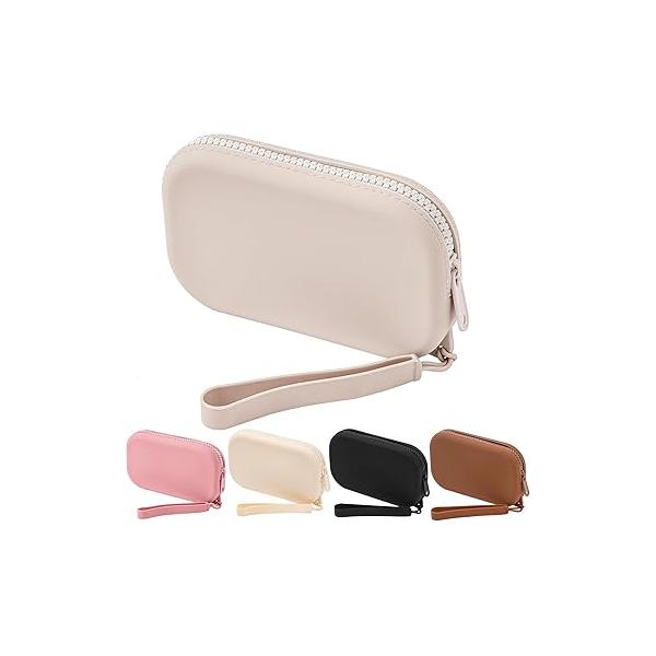 Portable Silicone Makeup Bag for Women, Small Travel Waterproof Toiletry Cosmetic Bag, Zipper Closure Organizer Case with Handle (Milky White)