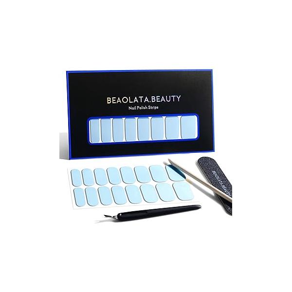 Nail Polish Strips, 32PCS Salon Quality Wraps, Long Lasting Gel Stickers for Women Easy Apply& Remove (Sky Light Blue)
