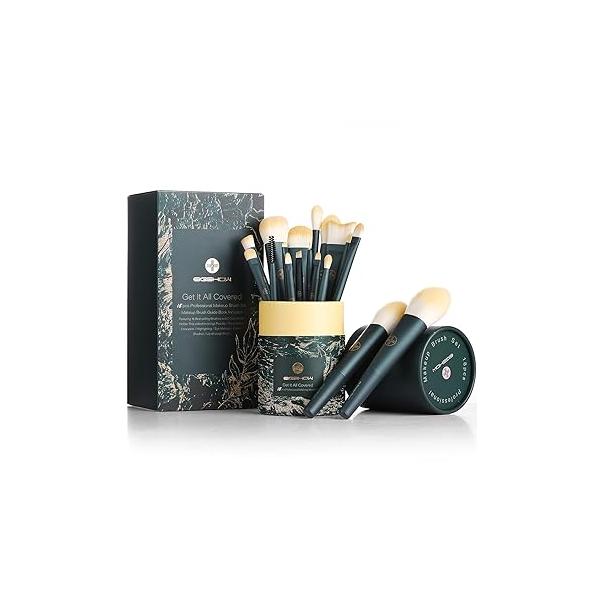 EIGSHOW Makeup Brushes 18pcs Professional Brush Travel Set with Eco Cylinder 2Cups Holder, Premium Synthetic Foundation Powder Concealer Blush Blending Eye Lip Kit - Cruelty Free