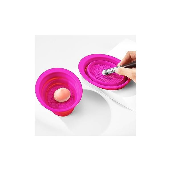 Makeup Brush Cleaning Mat, Silicone Scrubber, Cosmetic Cleaner, Pad, Foldable Bowl Suitable for Brush, Sponge, Powder Puff (Green)