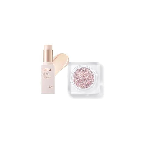 Glint Face & Body Glitter Gel (Mood Fatal, 0.1oz) Stick Highlighter (Dewy Moon, 0.24oz) - Multi-Use Makeup for Eyes, Cheeks, Body, and Hair. Rich Pigment, Long-Lasting Sparkle/Glitter Party, Fes
