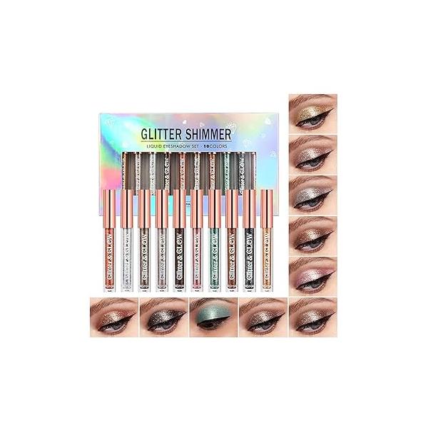 BestLand Liquid Glitter Eyeshadow Set, Multichrome Shimmer Eye Looks Waterproof Long Lasting Quick-Drying Sparkling Shadow Highlighter Christmas Makeup Kits (Magic Color)