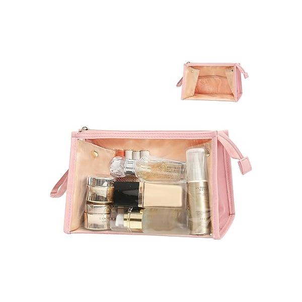 MONSTINA Makeup Bag, Clear Cosmetic Case Large Capacity, Portable Travel Organizer, Waterproof Toiletry Easter Birthday Gifts, Pink