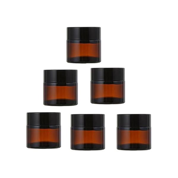 6 Pack, 2 oz 60g Clear Glass Cream Jars with Black Lids,Empty Round Refillable Cosmetic Containers Travel for Cosmetics,Body Butter,Scrubs,Face Lotion,Ointments,Spice