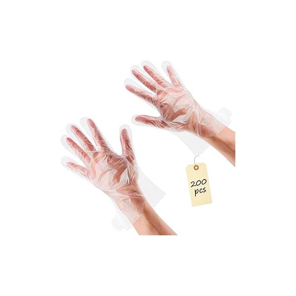 200 Pcs Paraffin Gloves for Hands - Lightweight, Disposable, Transparent, Leak-Proof, Universal Plastic Wax Soft, Easy to Use Cooking, Eating, Cleaning, Hair Coloring