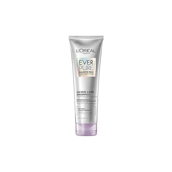 L'Oreal Paris EverPure Brightening and Nourishing Shampoo for Gray Hair, Sulfate-Free Vegan Formula with Peptides, 8.5 Fl Oz