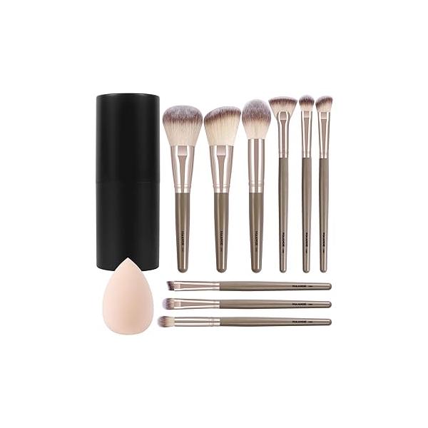 Makeup Brushes 11 Pcs Easy-taken Travel Brush Set Foundation Eye Shadows Blush Face Powder Concealer Mini Make up with Case (Black)