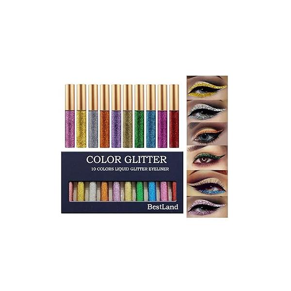 10 Colors Liquid Glitter Eyeliner Metallic Shimmer Eyeshadow Pigment Eyebrown Waterproof Face Lips Art for Party Festival Makeup