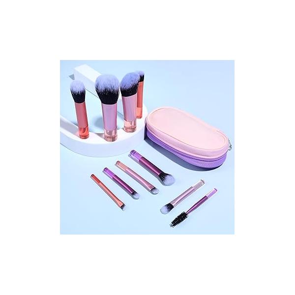 Travel Makeup Brush Set, Portable Mini Cosmetic Brushes with Case Full Complete Function Kit Pouch Foundation Eyebrow Blending Concealer Blush Eyeshadow Contour Pow(Pink)
