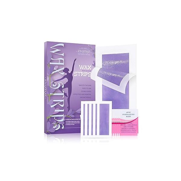 Wax Strips for Hair Removal - 60 Count (40 Body + 20 Face Strips) with 10 Soothing Oil Wipes, At-Home Waxing Kit Women & Men Legs, Bikini, Underarms, Face, Travel-Friendly No Heat Needed