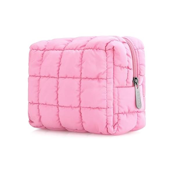 E-Tree Cute Makeup Bag,Quilted Cosmetic Bag,Make up Pouch for Purse,Toiletry Zipper Pouch,Checkered Bag,Travel Case,Storage Pouches Organization (Green)