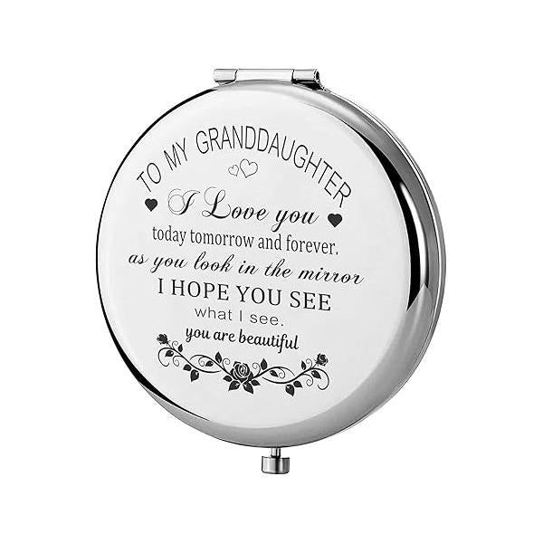 GAOLZIUY Granddaughter Gifts from Grandma and Grandpa, for Granddaughter, to My Makeup Compact Mirror Sliver, Birthday