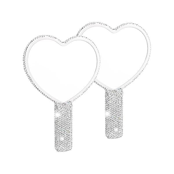 Framendino, 1 Pack Bling Heart Cosmetic Handheld Mirror Red Metal with Handle for Women Makeup Travel