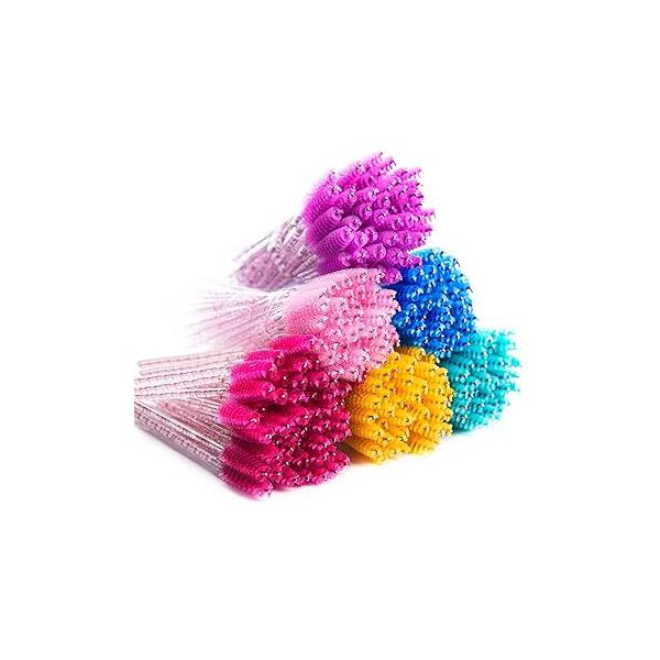Mascara Wands 300 Pcs Disposable Glittered Eyebrow Brush Lash Makeup Cosmetics with Crystal Handle in Mixed Colors