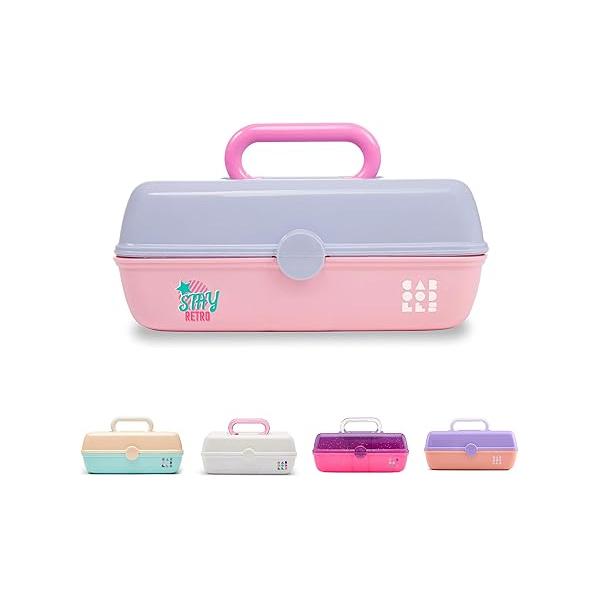 Caboodles Pretty in Petite Makeup Box, Two-Tone Periwinkle on Pink, Hard Plastic Organizer 2 Swivel Trays, Fashion Mirror, Secure Latch for Safe Travel
