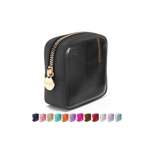 Embla Clear Cosmetic Bag Makeup Case, Zipper Make Up Pouch and Toiletry Travel Tote, Cute Skincare Pouches for Women Girls, Preppy Purse Organizer, Mini Bags, Black