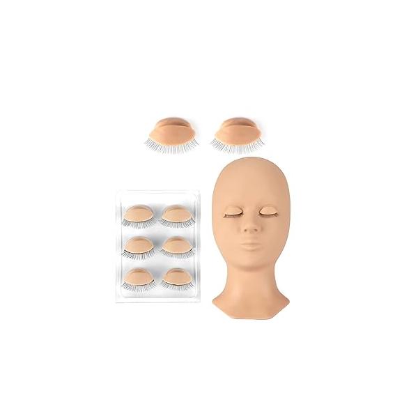 Lash Mannequin Head, CALAILIS Eyelash Extension Doll Head for Extensions, with 4 Pairs Removable Eyelids (Skin Colour)
