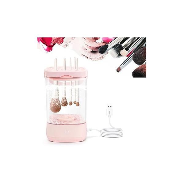 Makeup Brush Cleaner Electric Washer Cleaning Machine Tools USB Plug-In Automatic Organizer, Suitable For Various Of Irregular Brushes (Pink)