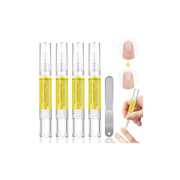 Rejuvenation Nail Growth Oil, Oil for and Strength Rejuvenation, Serum Strengthener with Nails File (4PCS)