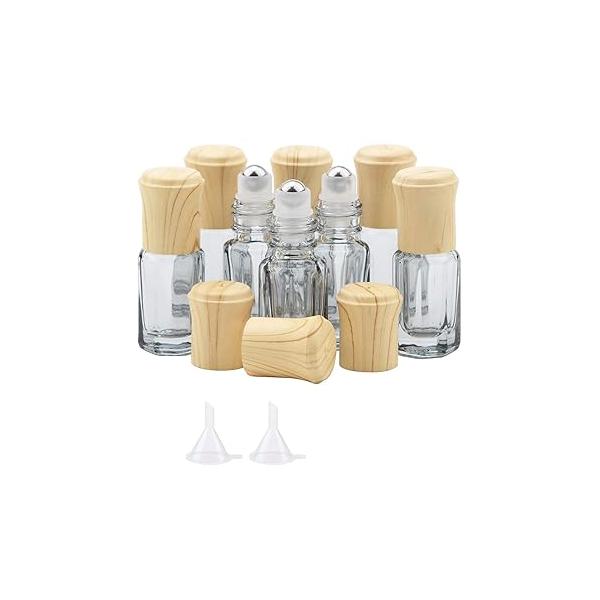 Kesell Pack of 8, 3ml Essential Oil Roller Bottles Orange Mini Portable Travel Cosmetic Container Perfume Rollerball Bottle Empty Octagonal Glass