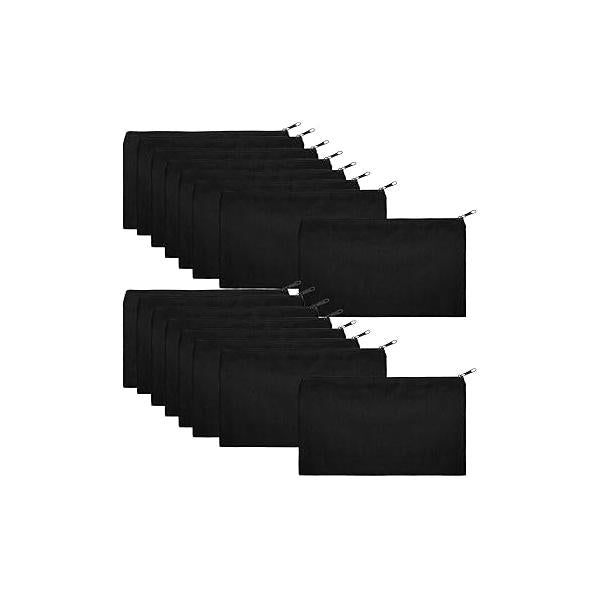 meekoo 16 Pack Canvas Blank Cosmetics Bags Plain Zipper Makeup Pouch Sublimation DIY Craft Multipurpose Toiletry Bag for Travel Cosmetic Stationary Storage(M,Black)