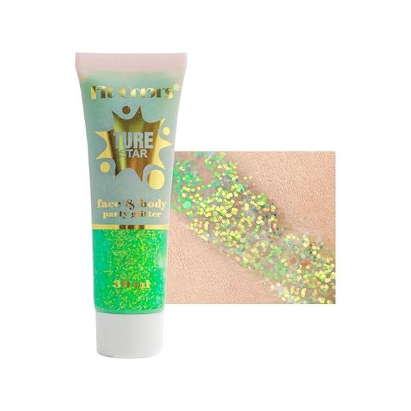 GL-Turelifes Holographic Body Glitter, Chameleon Face Glitter Mermaid Liquid Eyeshadow Fine for Body, Face, Hair, Halloween Wedding Festival Sparkling 1.06oz (#05 Green)