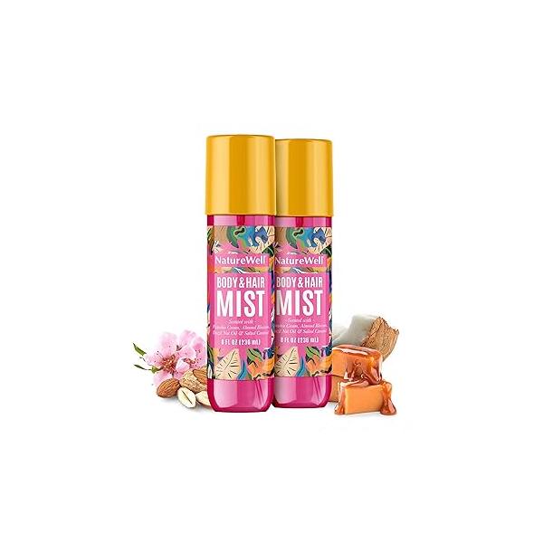 NATURE WELL Cheeky Hair & Body Mist, Lightweight Mist Made for Head-To-Toe, Deliciously Sweet Warm Long-Lasting Brazilian Nut Scent, 8 Fl Oz (Pack of 2)