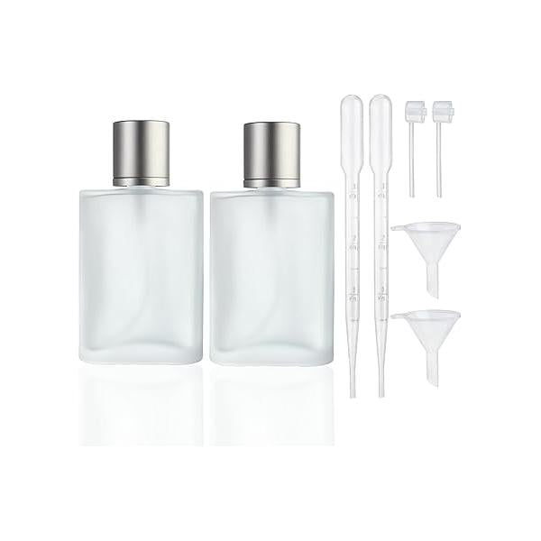 YU FENG 2 Pack Refillable Glass Spray Perfume Bottles 100ml / 3.4 oz Cosmetic Fine Mist Atomizer Bottle Empty Portable Clear Essential Oil Container for Travel