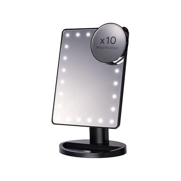 H&S Vanity Makeup Mirror with Lights - Bubble Design for Desk or Dressing Table Detachable 10x Magnifying