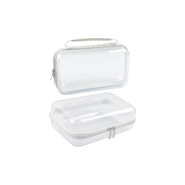 SameTech Zippered Hard Pouch, 2pcs Clear Plastic Storage Box Containers Small Toiletry Bag, Zipper Case for Items, Toys, Building Blocks, Puzzles, Cosmetics, Stationery Accessories