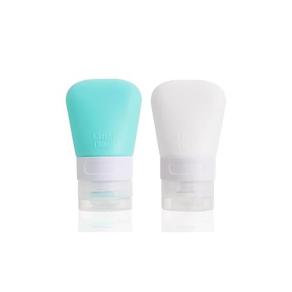 2 Pack 1.3oz Leak Proof Refillable Squeeze Containers, Silicone Travel Bottles for Toiletries, Portable Cosmetic Shampoo, Conditioner, Lotion (38ml)