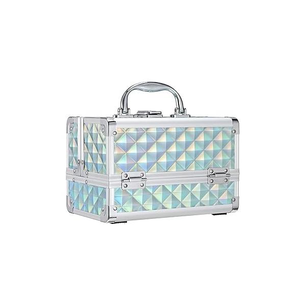 FRENESSA Makeup Box Organizer Portable Cosmetic Train Case Travel with Mirror Locking Make Up Cases Organizers and Storage for Girls Nail Supplies Hard Pink