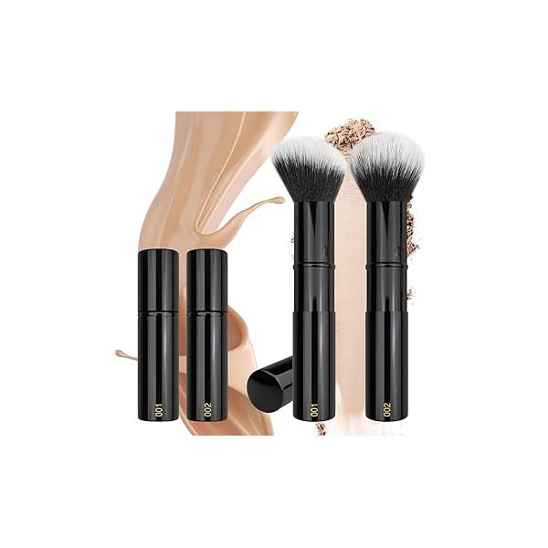 JILIER Retractable Kabuki Makeup Brushes 2 Pcs, kabuki Brush for Powder Foundation, Blush, Bronzer, Buffing, Liquid, Cream, make up brushes women with Cover