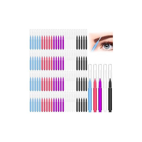 100Pcs Micro Eyebrow Brush, Eyelash Comb Brush with Cap, Multifunctional Brow Lamination Spoolies for Eyebrows, Portable Brushes Eyebrows Extensions Tool, 5 Colors