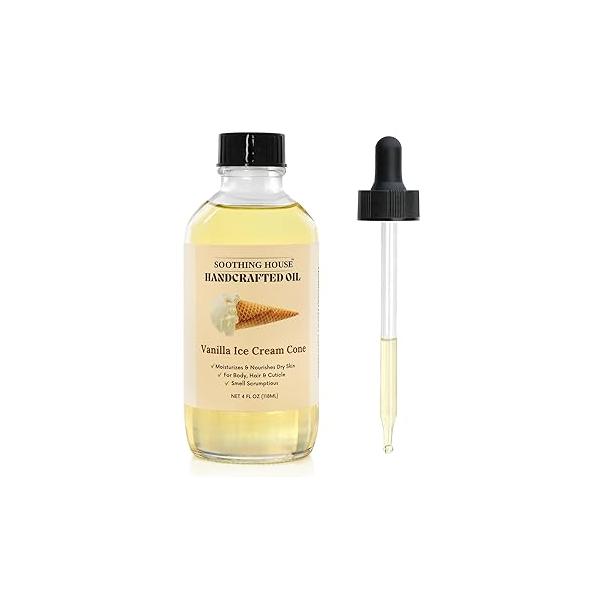 Vanilla Ice Cream Cone Body Oil - Premium Non-Greasy & Moisturizer for Dry Skin Glowing with Sweet Almond, Jojoba, and Vitamin E Oil, 4 Fl OZ