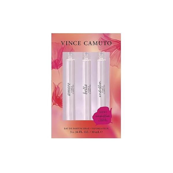Vince Camuto 3 PC Gift Set for Women, Includes Travel Size Eau de Parfum Perfume Sprays of Amore, Bella, and Wonderbloom, Stocking Stuffer Christmas, 0.34 Fl Oz