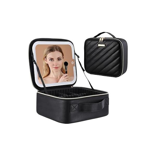 Travel Makeup Bag with Led Mirror, Portable Train Case Organizer Ideal Gifts for Mother Women Girls